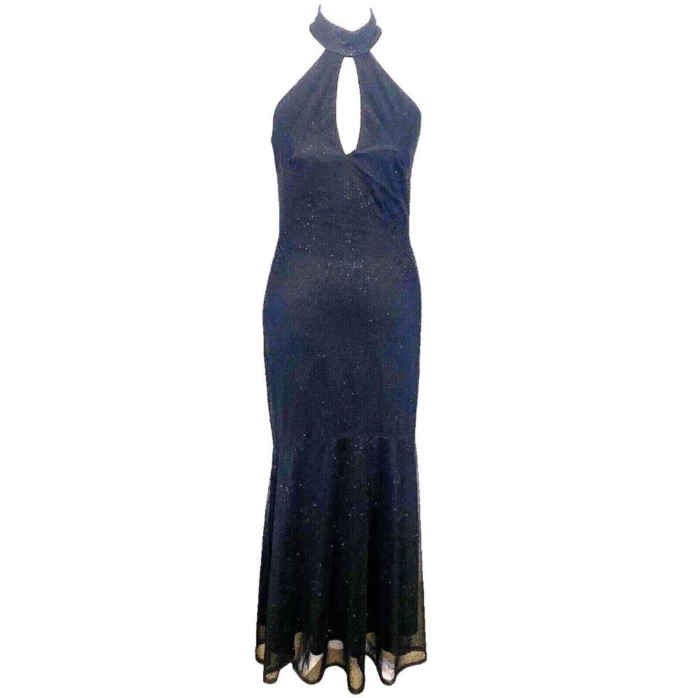 Vtg JESSICA McCLINTOCK Gunne Sax Halter Maxi Dress Sz 8 Black Elegant‎ Glamour